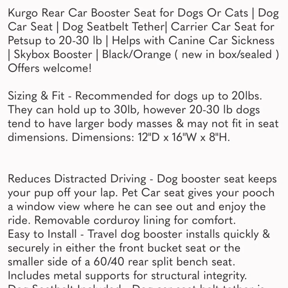 Kurgo Rear Car skybox Booster Seat for Dogs Or Cats